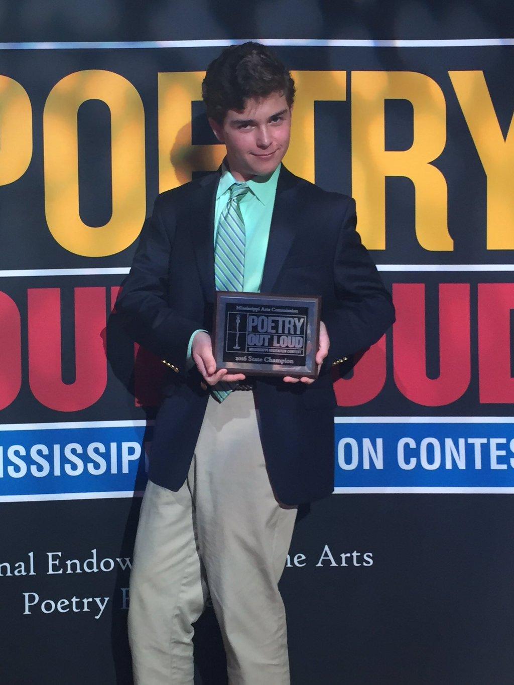 Poetry Out Loud winner Lawson Marchetti. Photo by Hays Dubberly.