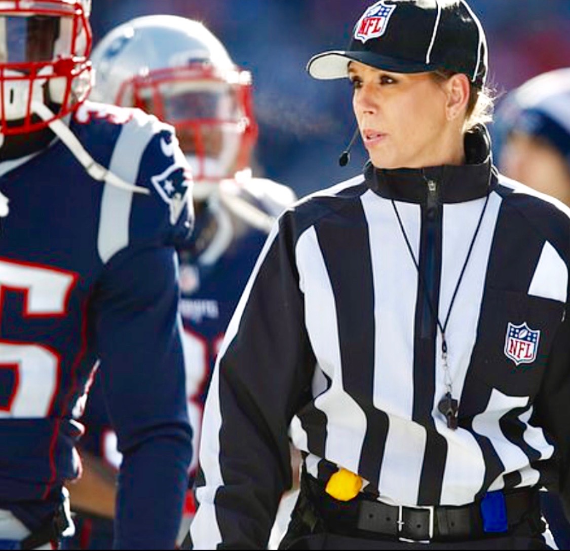 Sarah Thomas officiates the Los Angeles Chargers at the New England Patriots game. 